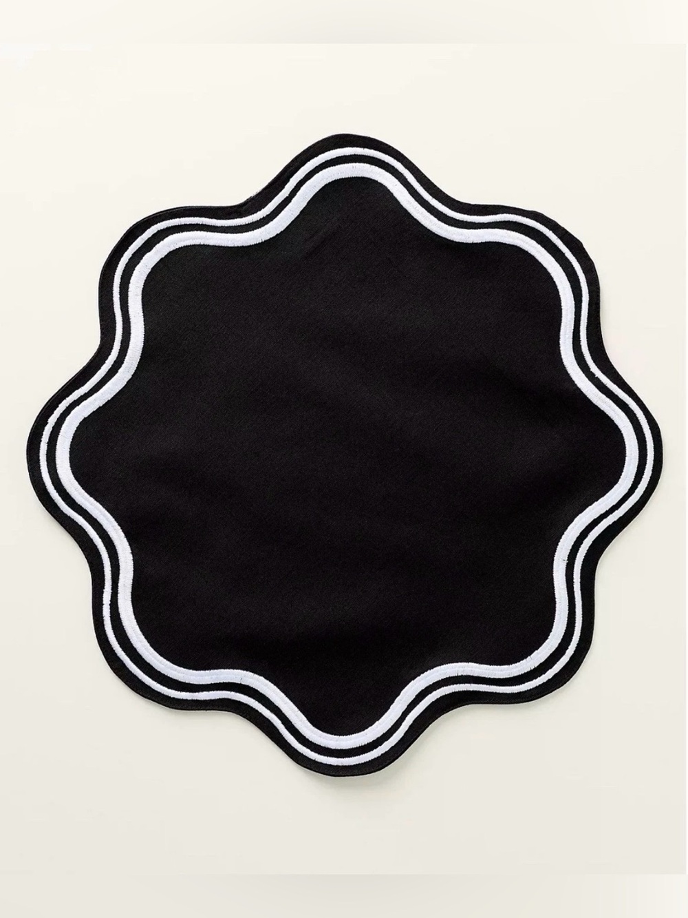 NEW Anthropologie Madeline Embroidered Round Placemat, Licorice, Set of 2